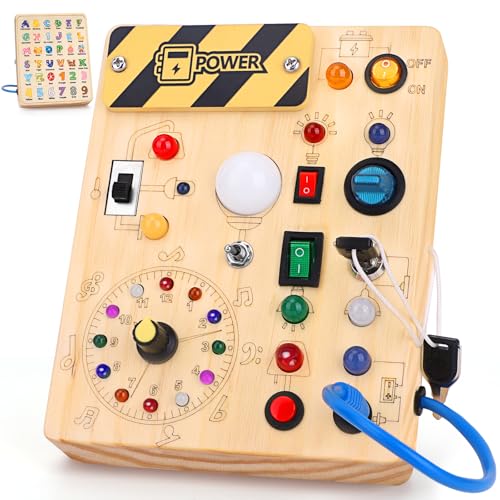 Brinquedos crianças 1 ano Montessori Busy Board com 10 interruptores e 23 luzes LED brinquedo de aprendizagem sensorial jogos menino 1 2 3 anos placa de atividades de madeira presente menino menina 1