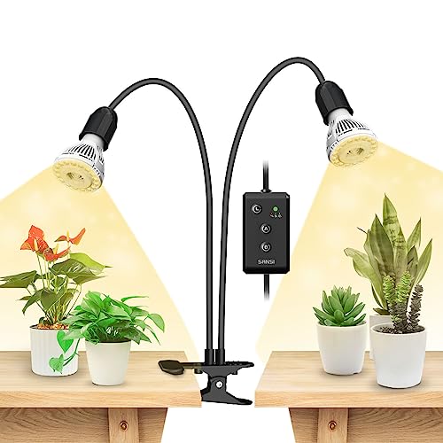 SANSI Candeeiro de cultivo plantas de 300 W de espectro completo 4000 K, luzes de crescimento ajustável em altura com temporizador automático 4/8/12H para plantas de interior - preto
