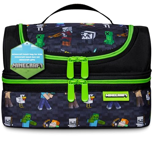 Minecraft Saco térmico porta-alimentos para crianças ou Creeper saco almoço infantil com garrafa de água para escola viagens presente Gamer (preto)