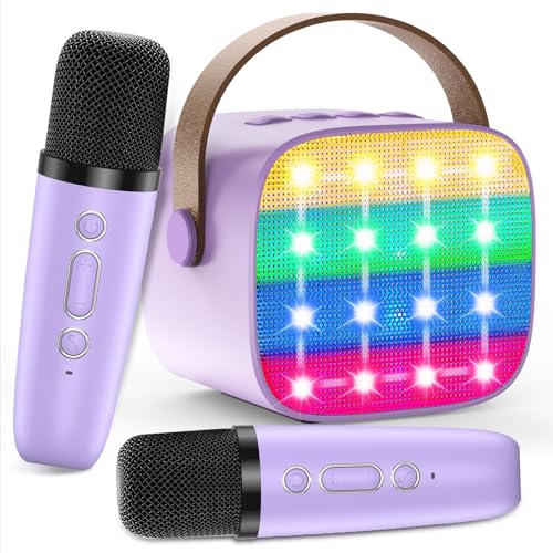 Microfone Karaoke para crianças, karaoke infantil, 2 microfones sem fios, altifalante Bluetooth portátil com efeitos de mudança de voz e luzes LED, para festas, presentes de aniversário e brinquedos
