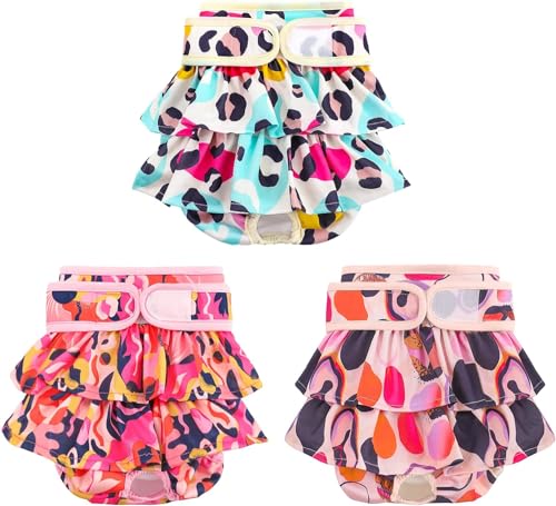 COMSLE Fraldas para cão feminino reutilizáveis 3 pacotes, fraldas para cães altamente absorventes, cuecas s menstruais ajustáveis e laváveis, cuecas sanitárias para cio s