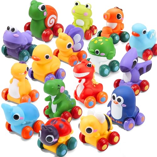 JOYIN Minicarros de desenhos animados de animais, conjunto de carros de brinquedo de borracha macia, carros pequenos, carro de brinquedo para a casa de banho, presente de aniversário para meninos e