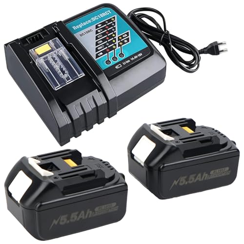 Conjunto de 2 baterias de substituição de 18 V 5,5 Ah para Makita carregador DC18RC de alto desempenho com carregador rápido de 3 A para BL1860B, BL1850, BL1840B, BL1830B, LXT400, 194205-3, 194309-1