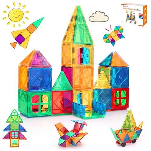 LeagoEra Blocos de construção magnéticos 50 peças construções magnéticas crianças, blocos de construção crianças, conjunto 3D magnético brinquedos crianças 3 4 5 6 7 anos