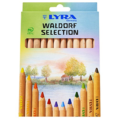 LYRA Super Ferby, lápis de cor de madeira, triangular, grosso, natural, estojo de cartão, 12 cores sortidas, 3 unidades