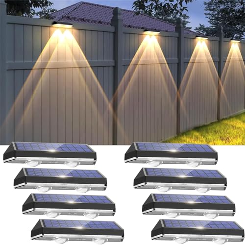 Auting Candeeiros solares para exterior de parede, 8 unidades, IP65, resistentes à água, lâmpadas solares para exterior e jardim, luz branca quente / luz branca fria, 3 modos, candeeiro de parede