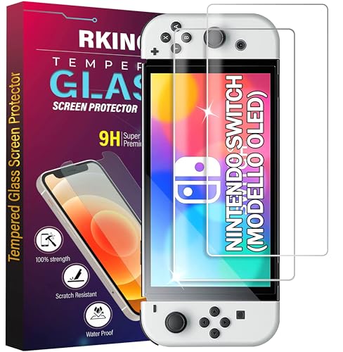 RKINC Protetor de ecrã [2 peças] para Nintendo Switch (modèle OLED), vidro temperado película de vidro, 9H 0,33 mm [Garantia vitalícia][Anti-riscos][Anti-quebra][Sem bolhas]
