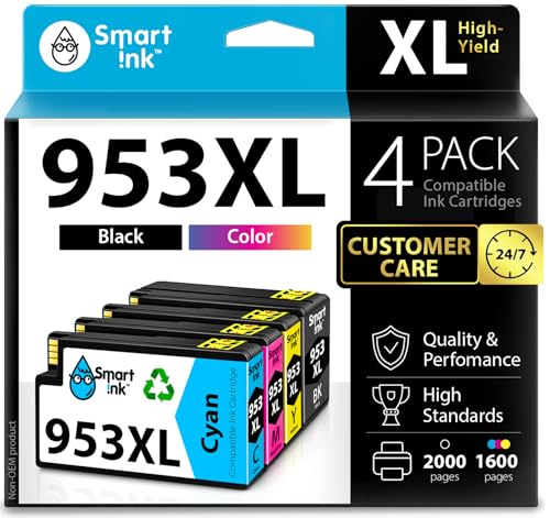 Smart Ink Substituição compatível do cartucho de tinta HP 953 XL 953XL 4 Pack com tecnologia avançada de chip para uso com Officejet Pro 7720 7730 7740 8210 8218 8710 8715 8718 8720 87255 8728 8730