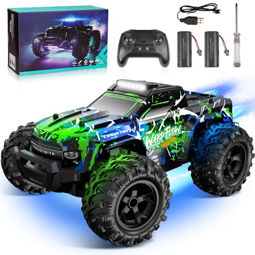 JOYTREKY Carro telescópico - 1:18 carro RC com luzes LED 25 km/H RC carro com pulverizador 2,4 GHz todo-o-terreno 2 baterias recarregáveis 60 min Play para crianças e adultos - verde