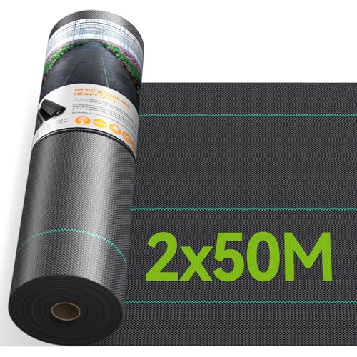 iropro Malha anti-ervas, 2 * 50 m, malha contra ervas daninhas, tecido geotêxtil para controlo de ervas daninhas, tecido anti-UV 100 m²
