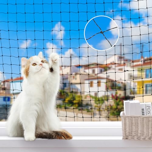 Lewondr Redes de varanda para gatos 3 x 4 m, malha para animais de estimação anti-queda rede de proteção, fio de aço reforçado rede de segurança para janela terreza, preto