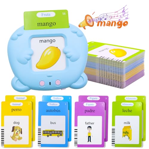 Topfree Cartões Flash falantes espanhol, cartões digitais 2 3 4 5 6 anos, jogos educativos Montessori brinquedos de aprendizagem 112 folhas 224 palavras, presente para bebé de aniversário Natal