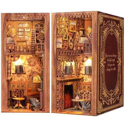 Fsolis Book Nook Kit, DIY Maquete de canto literário em madeira, decoração com luz LED, kit de construção e presente original ideal para jovens criativos (Bookstore ternal)