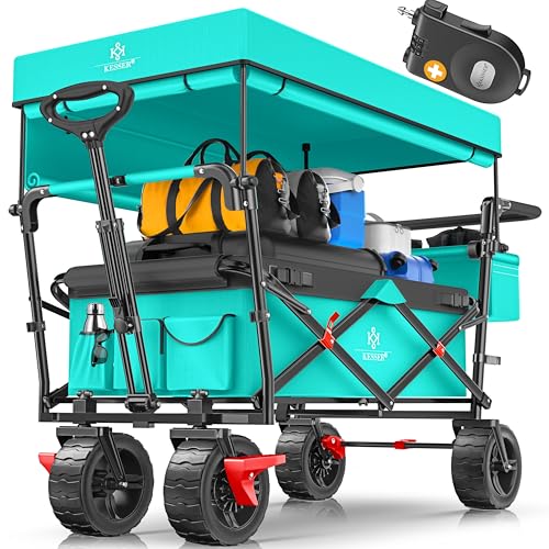 KESSER® Carrinho dobrável GT9000 carro com teto | inclui 2 cintos de 3 pontos, pneus de borracha maciça, até 80 kg, travão dianteiro e traseiro bolsa de transporte verde menta