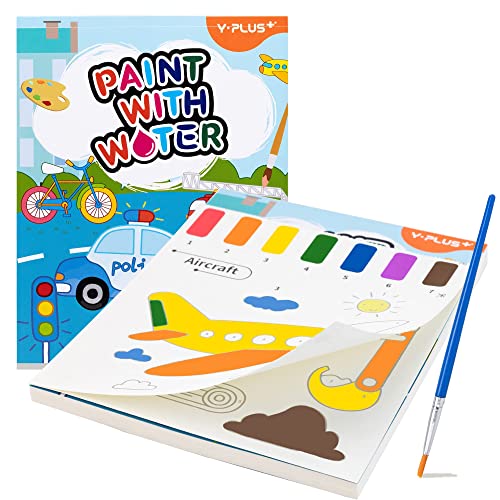Y-Plus YPLUS Pintura com livros de água para crianças, papel de aguarela para idades de 1 a 4 anos, presente de arte artesanal com pincel e ilustrações de trânsito incluídas