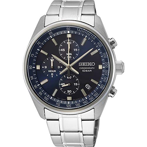 Seiko Relógio analógico para homem de quartzo japonês com correia em aço inoxidável SSB377P1, pulseira