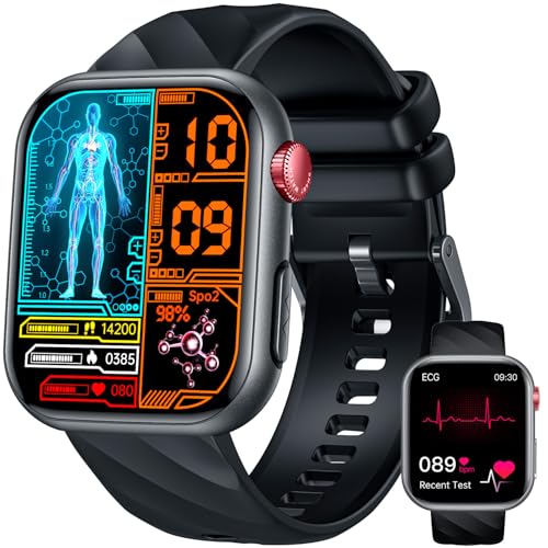 Relógio inteligente homem Smartwatch com ECG+HRV: 1,97'' AMOLED Smart Watch com BIM Bluetooth chamadas temperatura corporal digital pulseira com pressão arterial sono Spo2 iOS Android