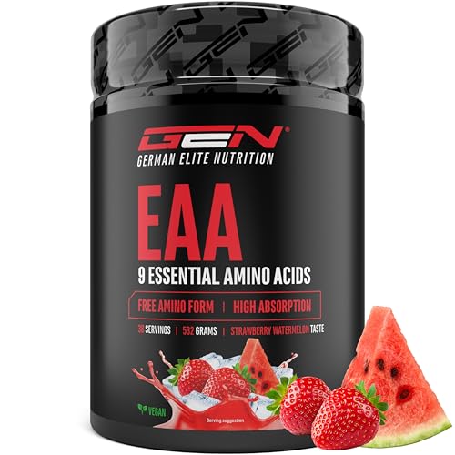 EAA em pó 532 g - 9 aminoácidos essenciais, incluindo histidina e BCAA - Fórmula Human Code - Amino Workout - Super solúvel - Vegan (morango e melancia)