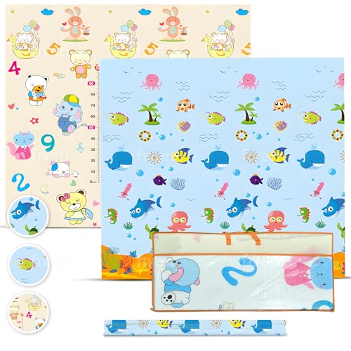 Babybaipro - Tapete de bebé acolchoado dobrável 200 x 180 x 1 cm, colchão infantil reversível XPE, impermeável, não tóxico, presente para menina - menino aniversário Natal. Baby PlayMat