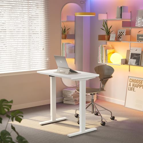 HUANUO 80 x 48 cm, mesa elétrica regulável em altura, 4 configurações de altura memóriáveis, mesa para trabalho em casa e computador, branco