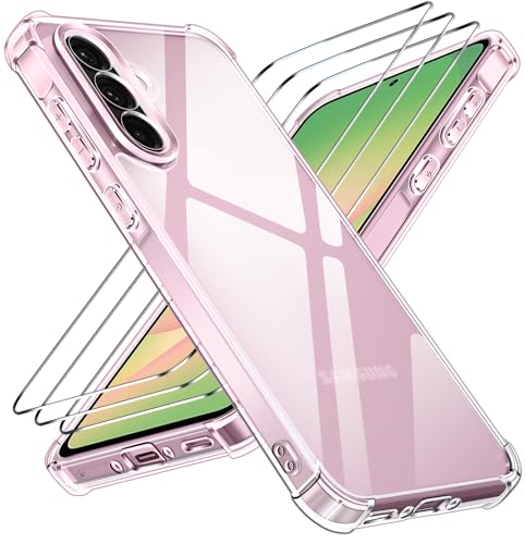 ivoler Capa anti-amarelo clara para Samsung Galaxy A56 5G com 3 peças vidro temperado, [proteção militar] capa protetora anti-impactos com almofada esquina para-choques transparente Bumper Case