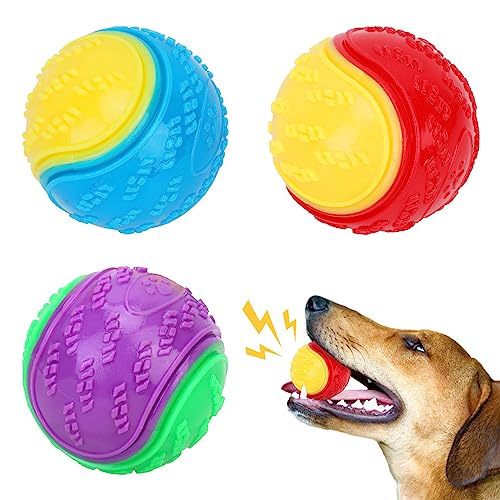 QKURT 3 Peças Squeaky Dog Ball, bola cão indestrutível, bola de brinquedo para cães, bola interativa para cães para cães pequenos médios e cães grandes