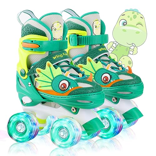 WESKIFAN Dinossauro patins para crianças patins 4 rodas menino patins Quad menina patins ajustáveis com rodas luminosas para iniciantes aniversários