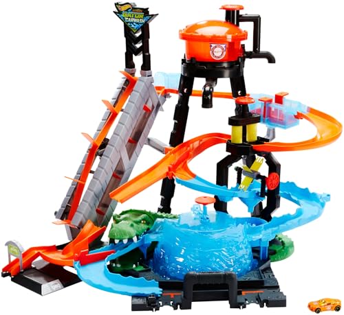 Hot Wheels Crocodilo destruidor, pista de carros de brinquedo (Mattel FTB67)