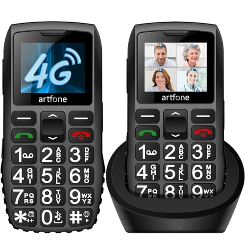 artfone C1 + 4G Volte telemóvel para idosos telemóveis de teclas grandes e volume alto. Contactos com imagens Botão SuspenderBase de Carregamento Bateria 1800 mAHSJFS Anúncio de hora por voz - preto