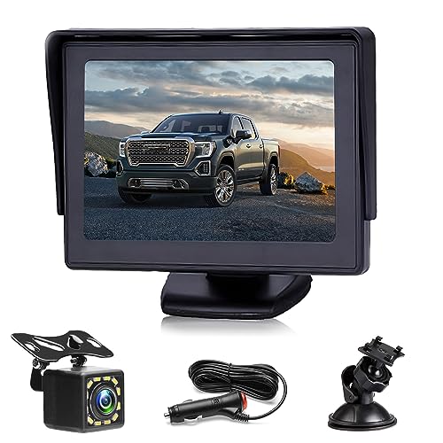 Câmara de marcha traseira câmara traseira kit para carro com monitor LCD de 4,3", câmara traseira visão noturna impermeável, assistência ao estacionamento, câmara para carro/autocarro/camião/carrinha