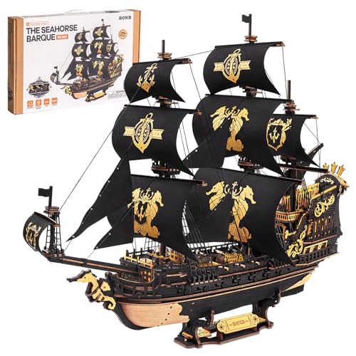 ROKR Maquete de barco em madeira puzzle 3D adultos construir hipócampo MCB02 kit modelo decoração para escritório casa presente homem
