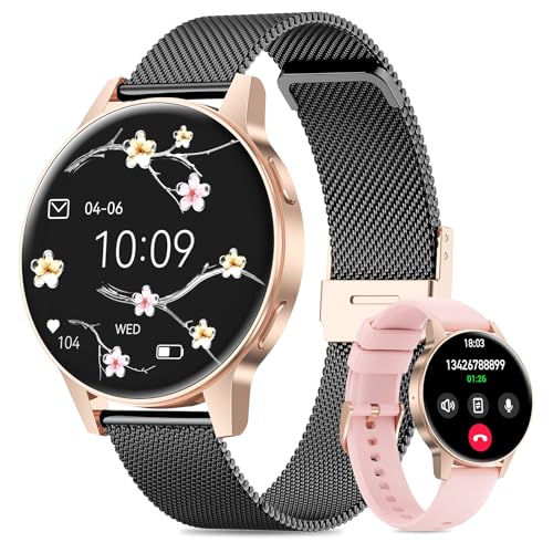 2025 Relógio inteligente mulher com SIRI/ET/HRV, 1,27" TFT ecrã táctil Smartwatch com chamadas Bluetooth pulso ciclo menstrual IP68 Fitness Tracker monitor de sono para iOS e Android (ouro preto)