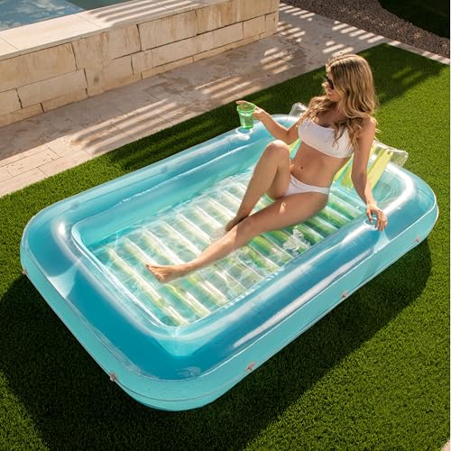 Sloosh Flutuador insuflável de bronzeamento para piscina, banheira bronzeada, para adultos, balsa para piscina, banhos de sol, bronzeamento, espreguiçadeira de piscina, flutuador de cama de bronzeado