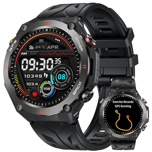 Relógio inteligente homem Smartwatch com GPS: 1,45" Smart Watch com chamadas Bluetooth bússola altura pressão atmosférica 650 mAh Digital Watch com SpO2 sonho podómetro 107 desportos para iOS Android