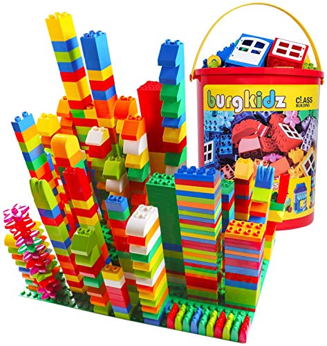 burgkidz Conjuntos de blocos de construção, 214 peças de brinquedos educativos para crianças pequenas tijolos criativos, 14 formas divertidas e tijolos de plástico a granel para todas as idades
