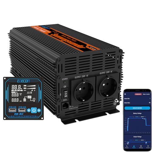 EDECOA Inversor 12 v 220 v onda pura 2000 w conversor de corrente com comando 2X USB para auto-caravana para carro placa solar sistema de isolamento galvânico (2.ª geração) (2000 w Comando USB Pro)