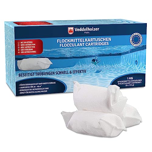 Veddelholzer 1 kg cartucho floculante de piscina 8 x 125 g para sistemas de filtro de areia e vidro. Floculante para piscinas como limpa-fundo, cuidado com piscinas, acessórios para piscinas
