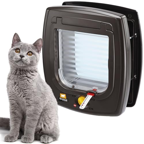 Ferplast Gatera magnética, porta para gatos, colar gato com íman incluído, entrada e saída controláveis de 4 vias, proteção contra correntes de ar, Swing 7, castanho
