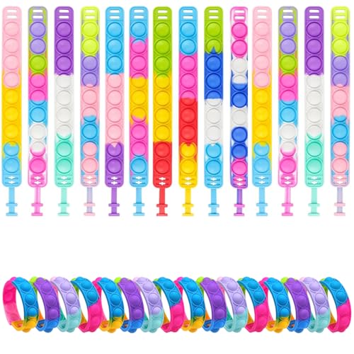 Cisolen 30 peças Pop It Fidget Toy detalhes aniversário crianças escola pulseira de silicone de descompressão 15 cores brinquedos presentes pulseira brinquedo anti-stress sensorial para festa