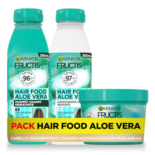 Garnier Fructis Pack Hair Food Aloe Vera com champô, condicionador e máscara para cabelo seco, desembaraçado e hidratante