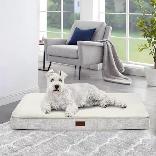 Deconovo Cama ortopédica para cães grandes, tapete antiderrapante para cães, tapete lavável para cães, fofo, removível, 112 × 81 × 8 cm, cinzento claro branco, 1 peça