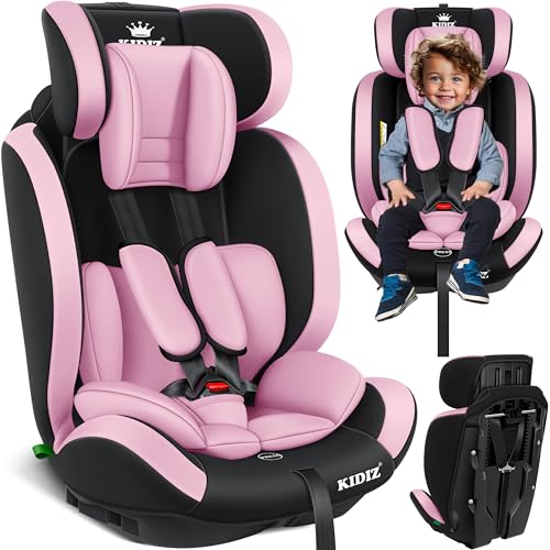 KIDIZ® Cadeira de automóvel, grupo 1 + 2 + 3/9-36 kg, arnês de segurança de 5 pontos, encosto de cabeça ajustável, assento elevador de crescimento 1-12 anos, estável e segura, básico