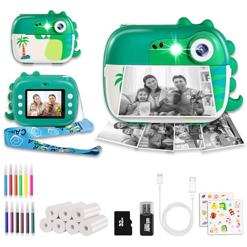 ARNSSIEN Câmara fotos infantis instantâneas, câmara com fotos infantis de vídeo HD para crianças de 3 a 12 anos, presente aniversário de Natal para meninas e meninos, 7 rolos de papel instantâneo e