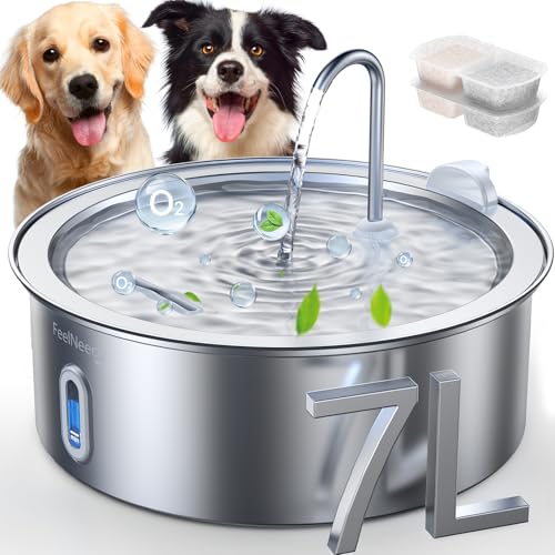 FEELNEEDY 7 L Fonte para gatos em aço inoxidável, fonte para cães com 2 filtros de carbono, bebé cão com bomba silenciosa