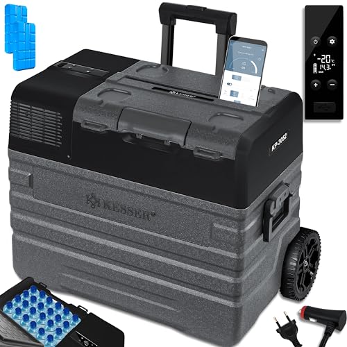 KESSER® Frigorífico elétrico portátil de compressor de 52 litros, congelador com Control App, conexão USB 12/24 V 230 V, rodas telescópicas de haste, frigorífico até -20 °C, antracite