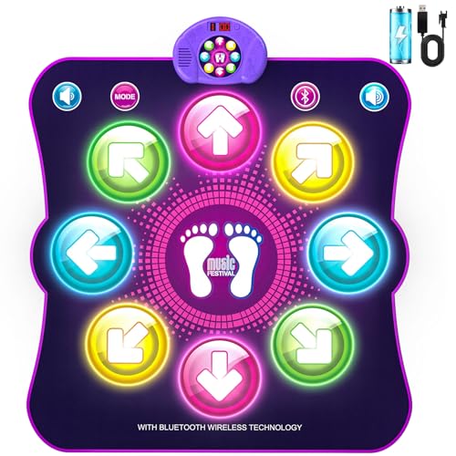 Tapete de dança brinquedos para meninas meninos, tapete de dança musical com 8 setas de luz LED e sem fios Bluetooth, 6 modos, bateria incluída, presentes de Natal aniversário para 4 5 6 7 8 9 10 anos