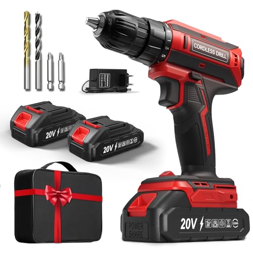 Broca de parafusos de bateria com 2 baterias, 20 V broca bateria par máximo de 42 Nm, broca sem fios de 2 velocidades, adequada para baterias Makita, 25 1 níveis de par, porta-botões de 10 mm, luzes