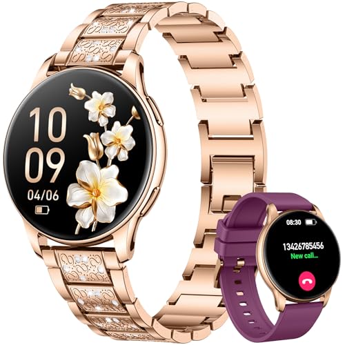 Smartwatch Mulher relógio inteligente com chamadas: 1,32" AMOLED redondo Smart Watch Women com pressão arterial pulsómetro pedal pulseira de atividade desportiva IP68 impermeável para iPhone Android