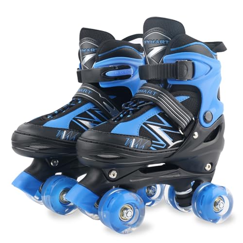 Patins para meninos e meninas, ajustáveis em 4 tamanhos para meninos e iniciantes com rodas iluminadas, patins de rodas azuis e vermelhos para desportos