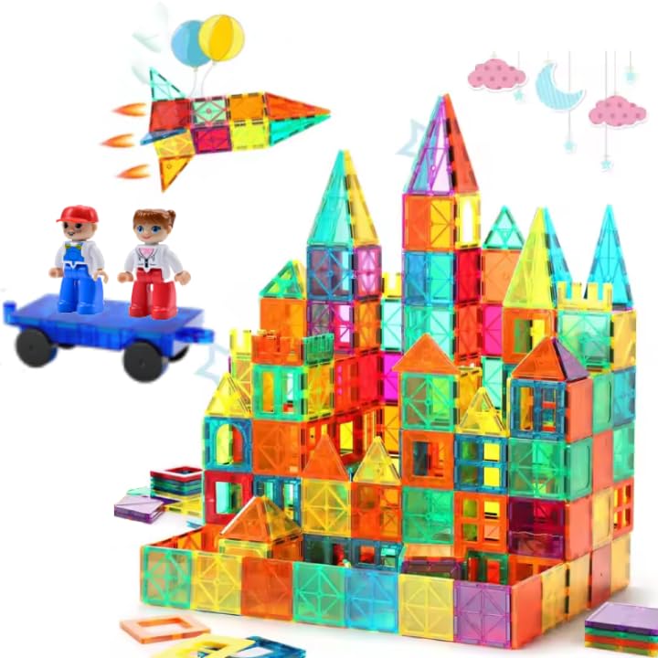 JANUSER Blocos magnéticos construção crianças kit 65 peças construções magnéticas crianças blocos de construção magnéticos jogo magnético conjunto magnético ímanes magnéticos Tiles Stem 3 4 5 6 7 anos